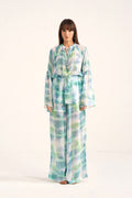 Ninon Lucid Blue Printed Flared Georgette Pants