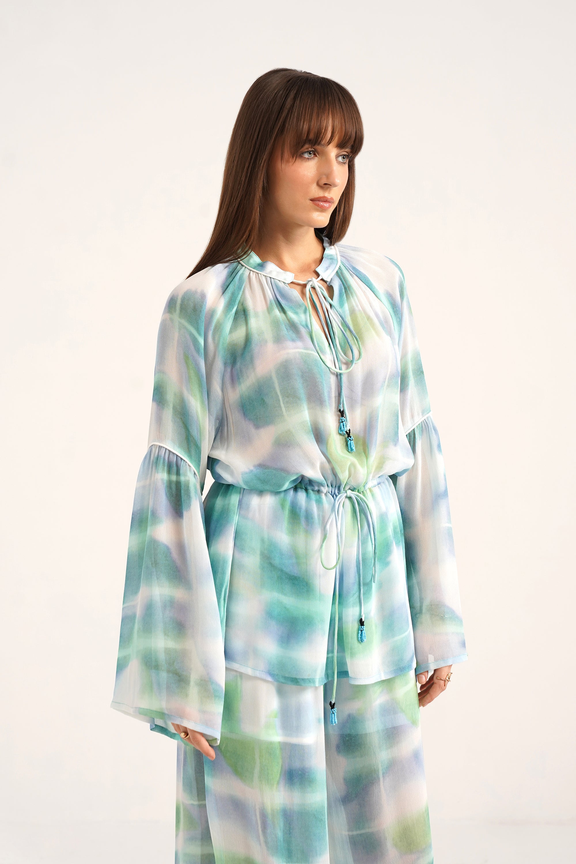 Calixte Lucid Blue Printed Georgette Top