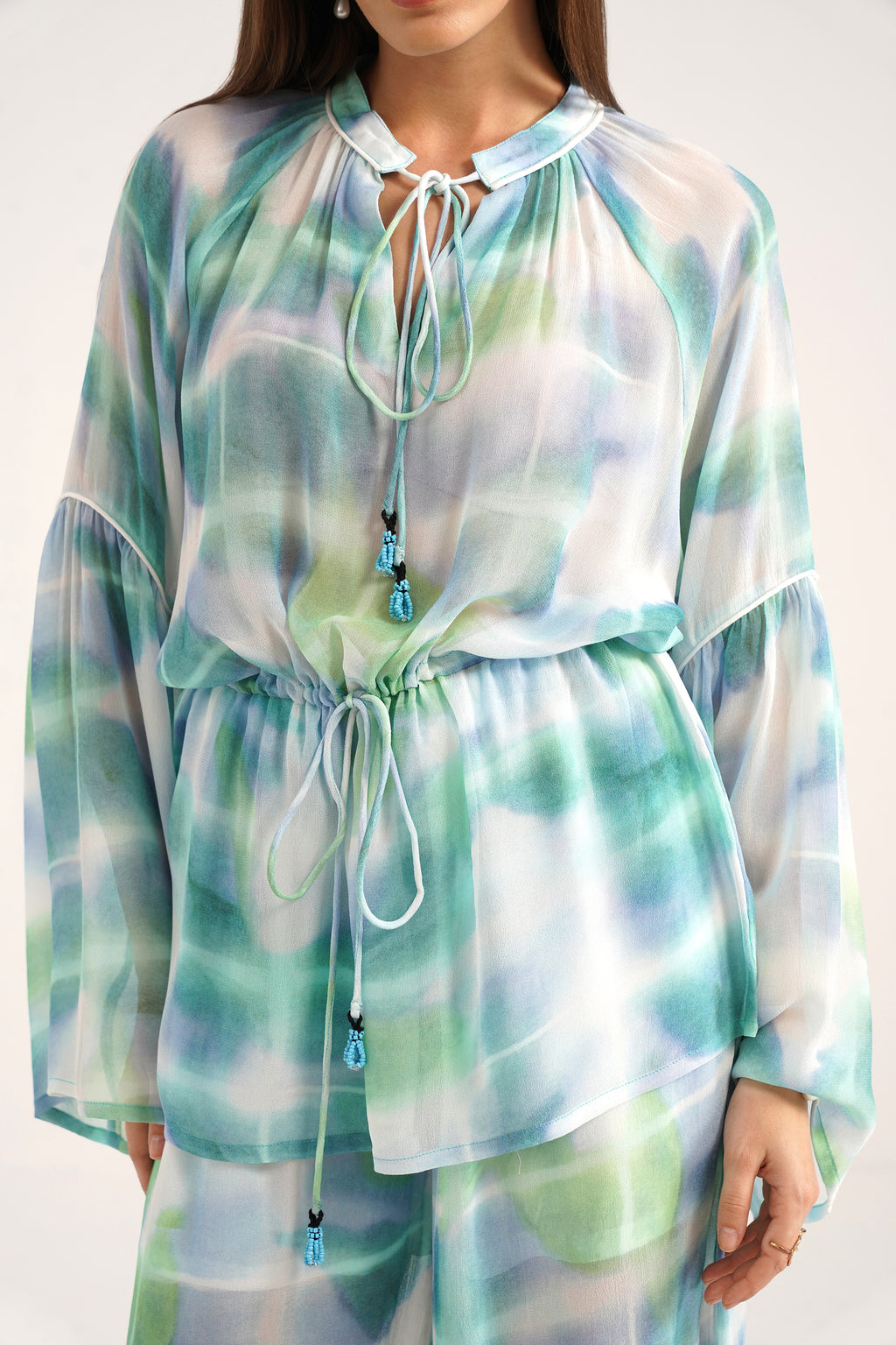 Calixte Lucid Blue Printed Georgette Top