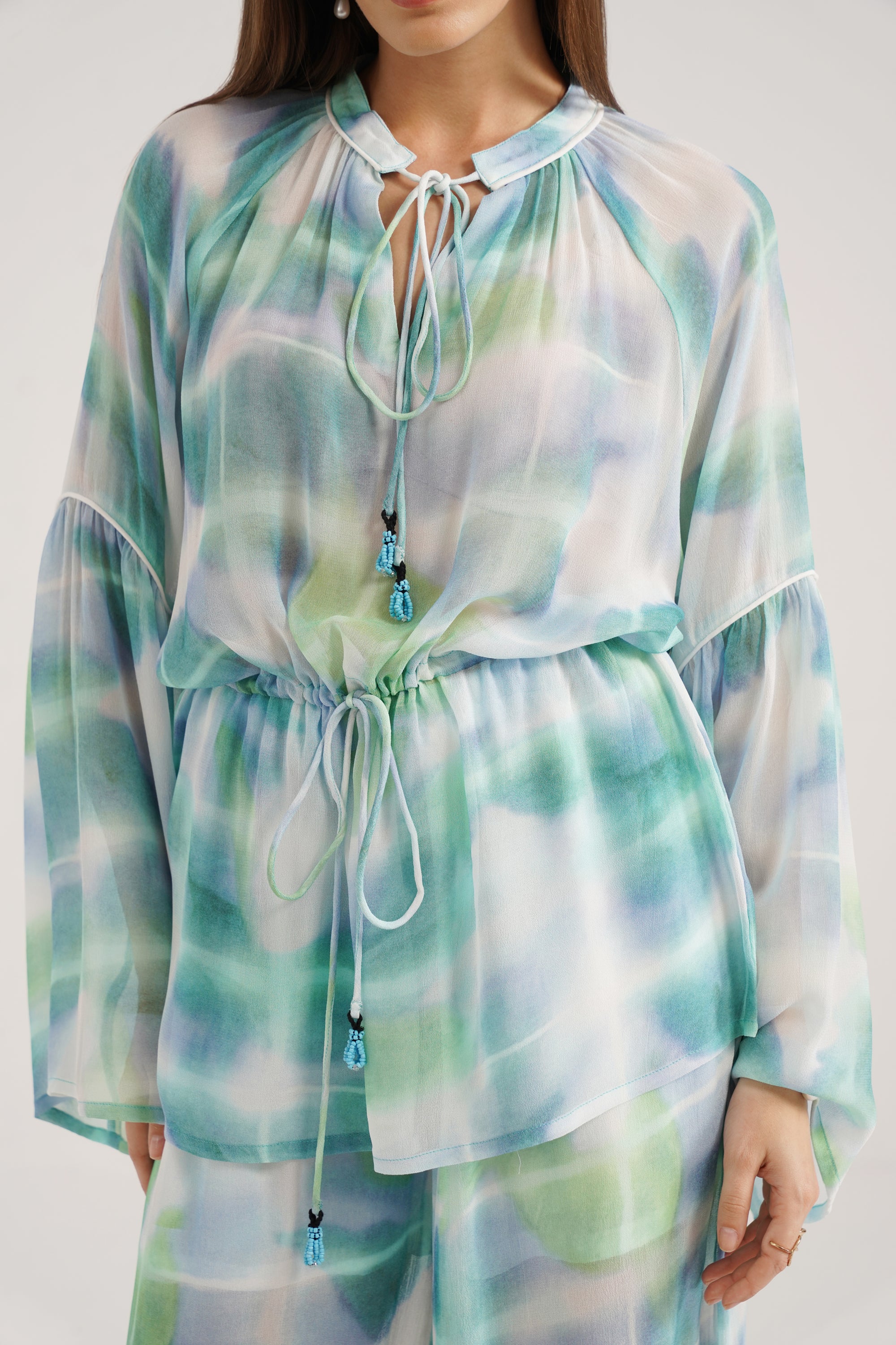 Calixte Lucid Blue Printed Georgette Top