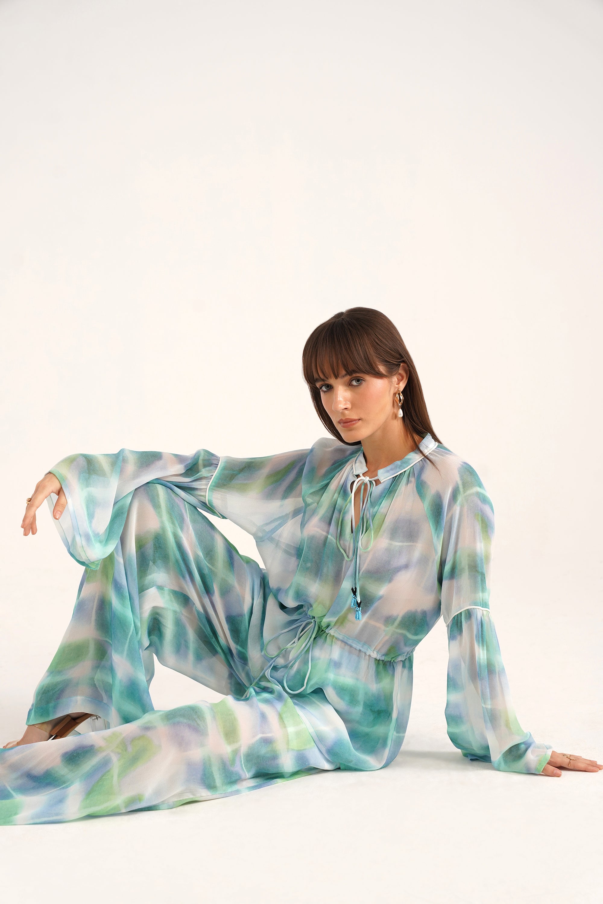 Calixte Lucid Blue Printed Georgette Top