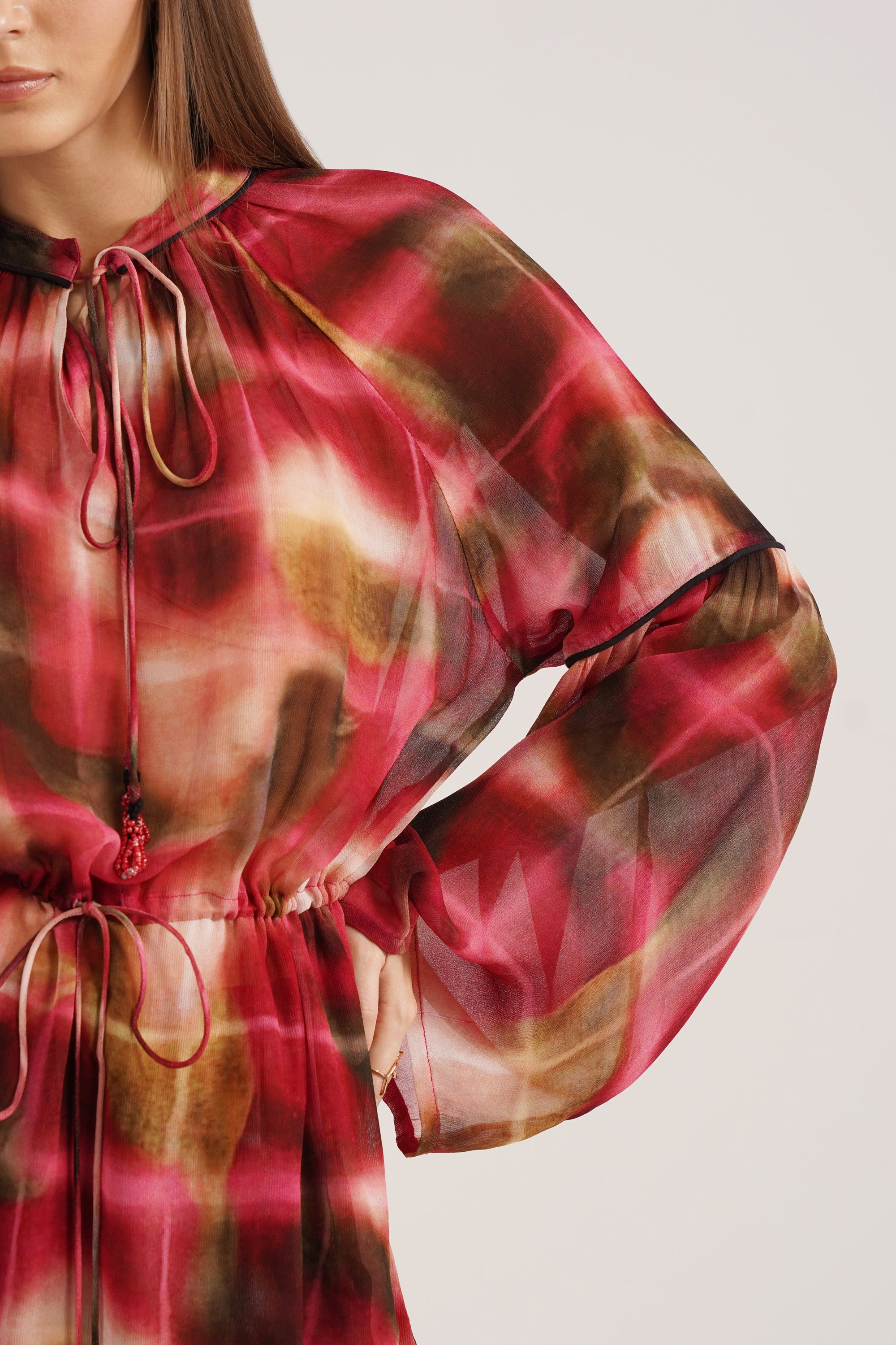 Calixte Lucid Pink Printed Georgette Top