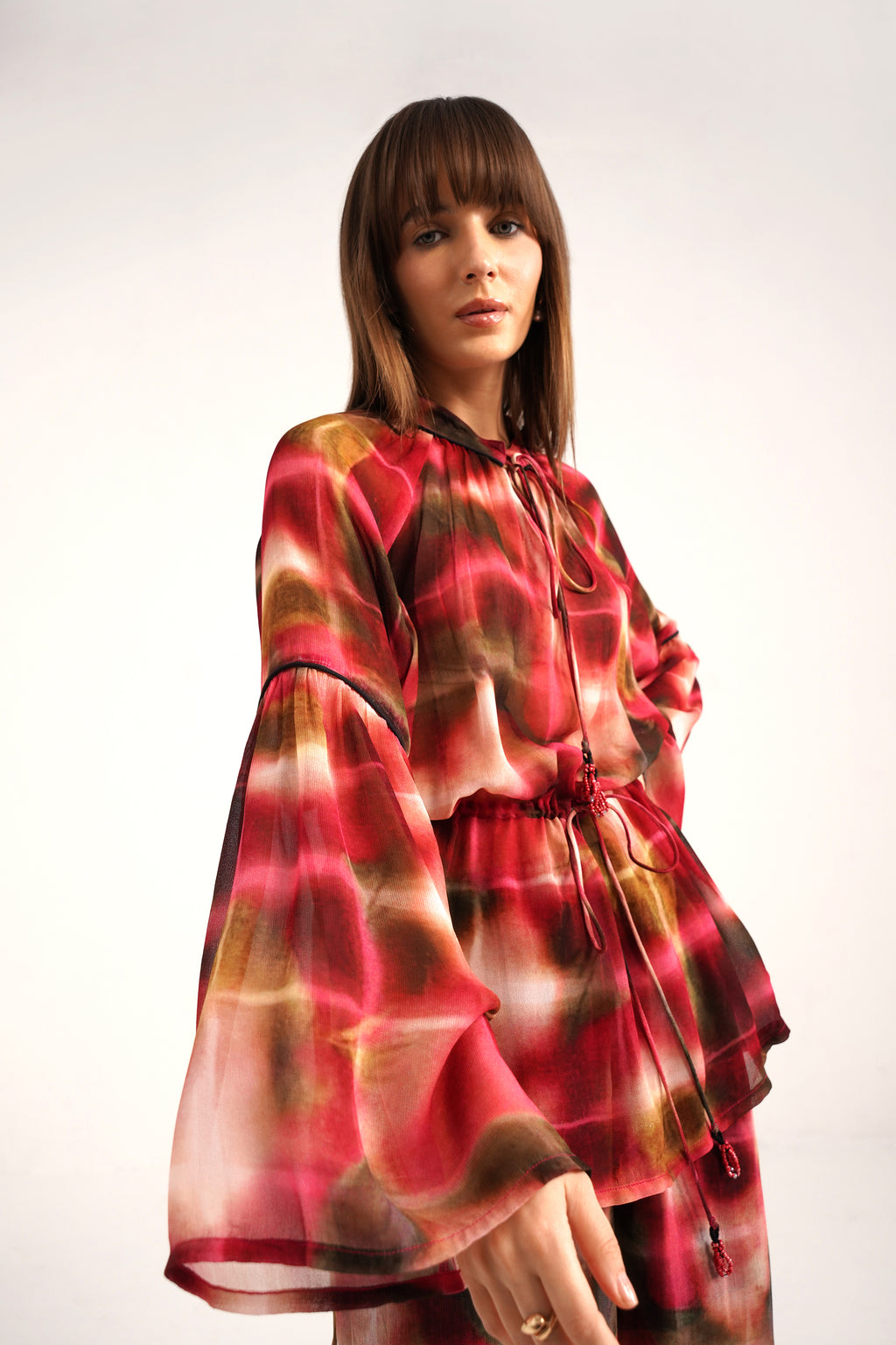 Calixte Lucid Pink Printed Georgette Top