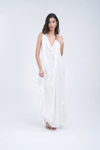 Robe longue transparente à fleurs blanche Saint Tropez