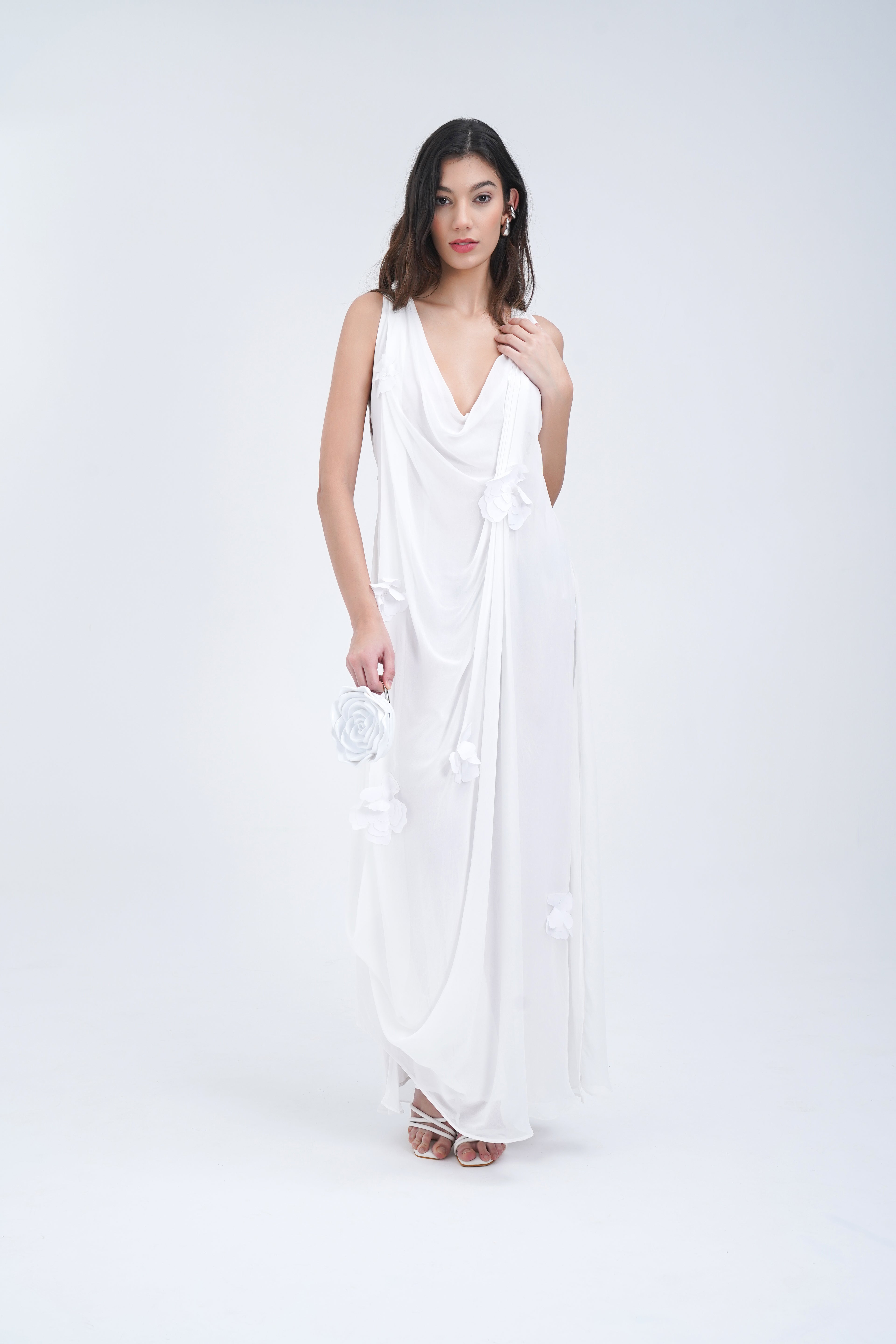 Saint Tropez White Floral Sheer Long Dress