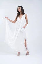 Robe longue transparente à fleurs blanche Saint Tropez