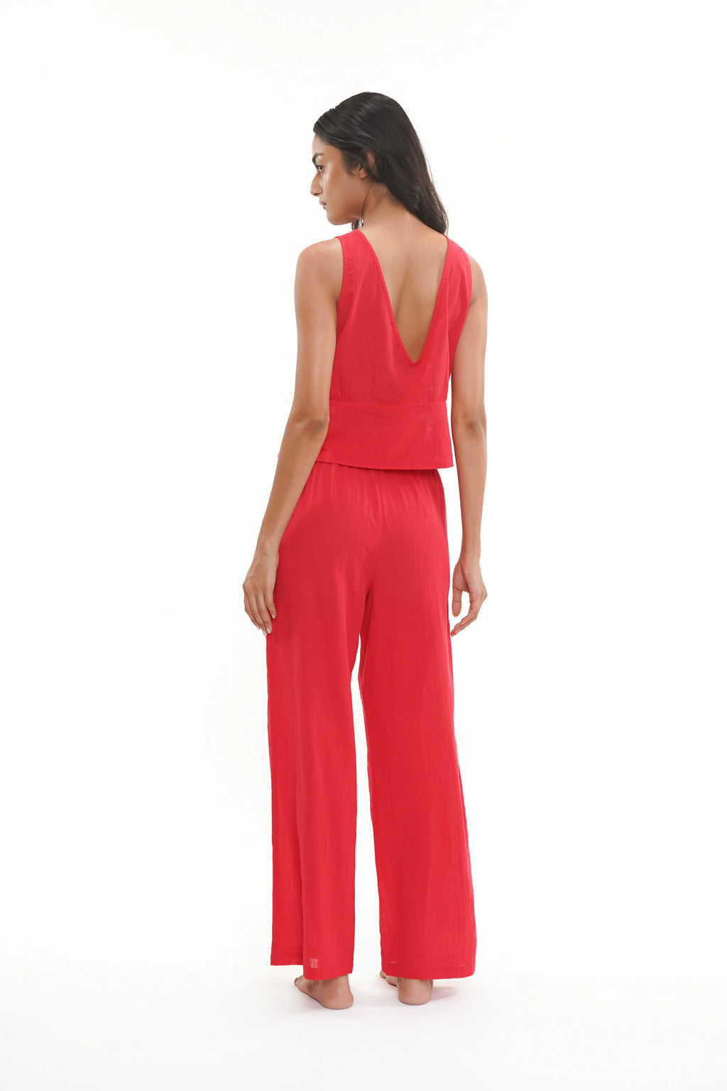 Crinkle Red Cotton Crepe Nightsuit