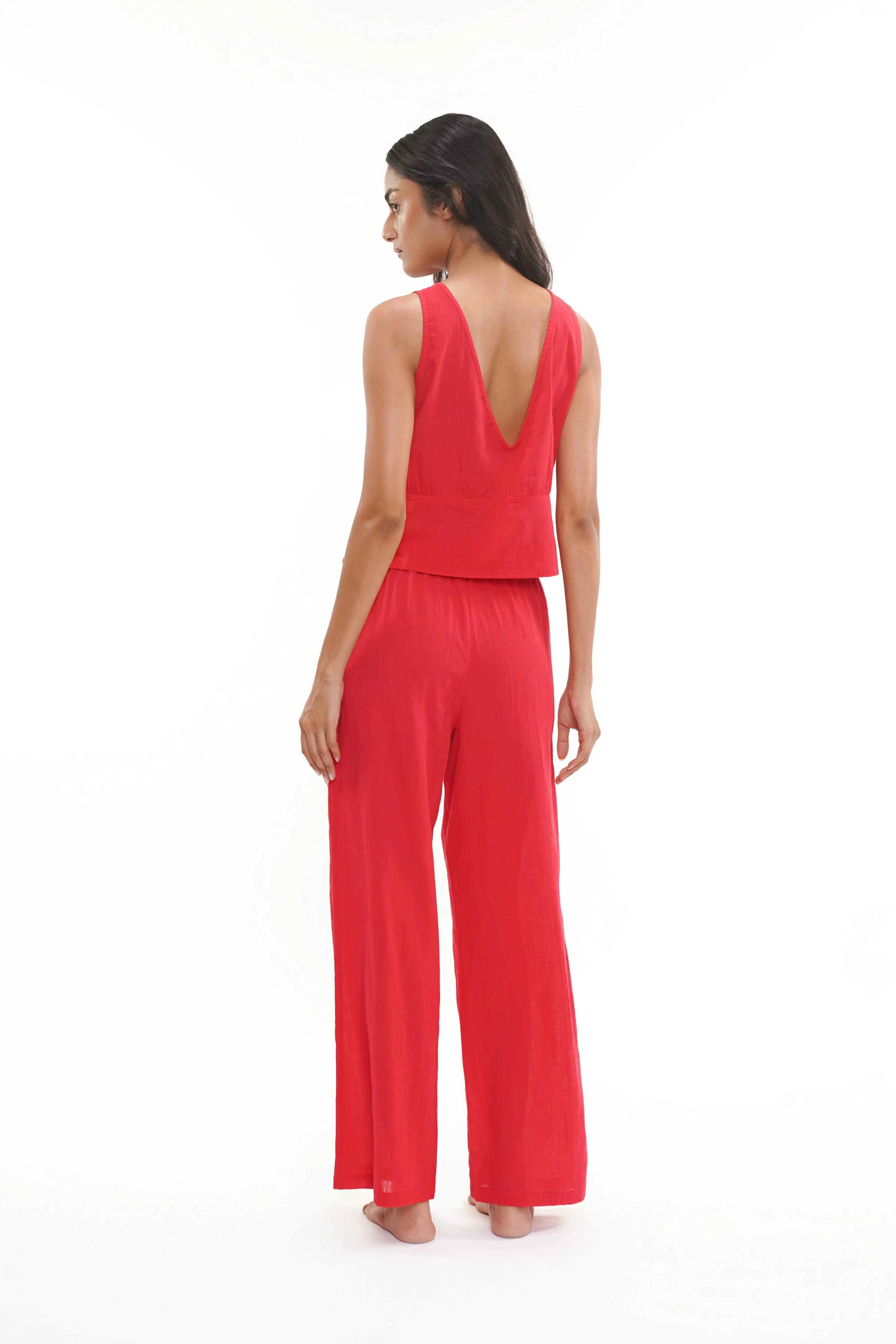 Crinkle Red Cotton Crepe Nightsuit