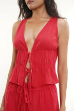 Crinkle Red Cotton Crepe Nightsuit