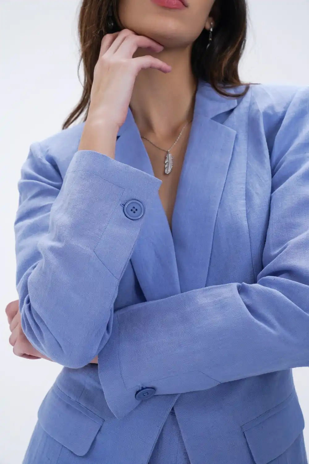 Blazer décontracté en lin Bleue