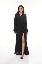Theo Black Crepe Slit Dress