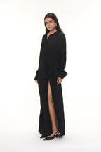 Theo Black Crepe Slit Dress