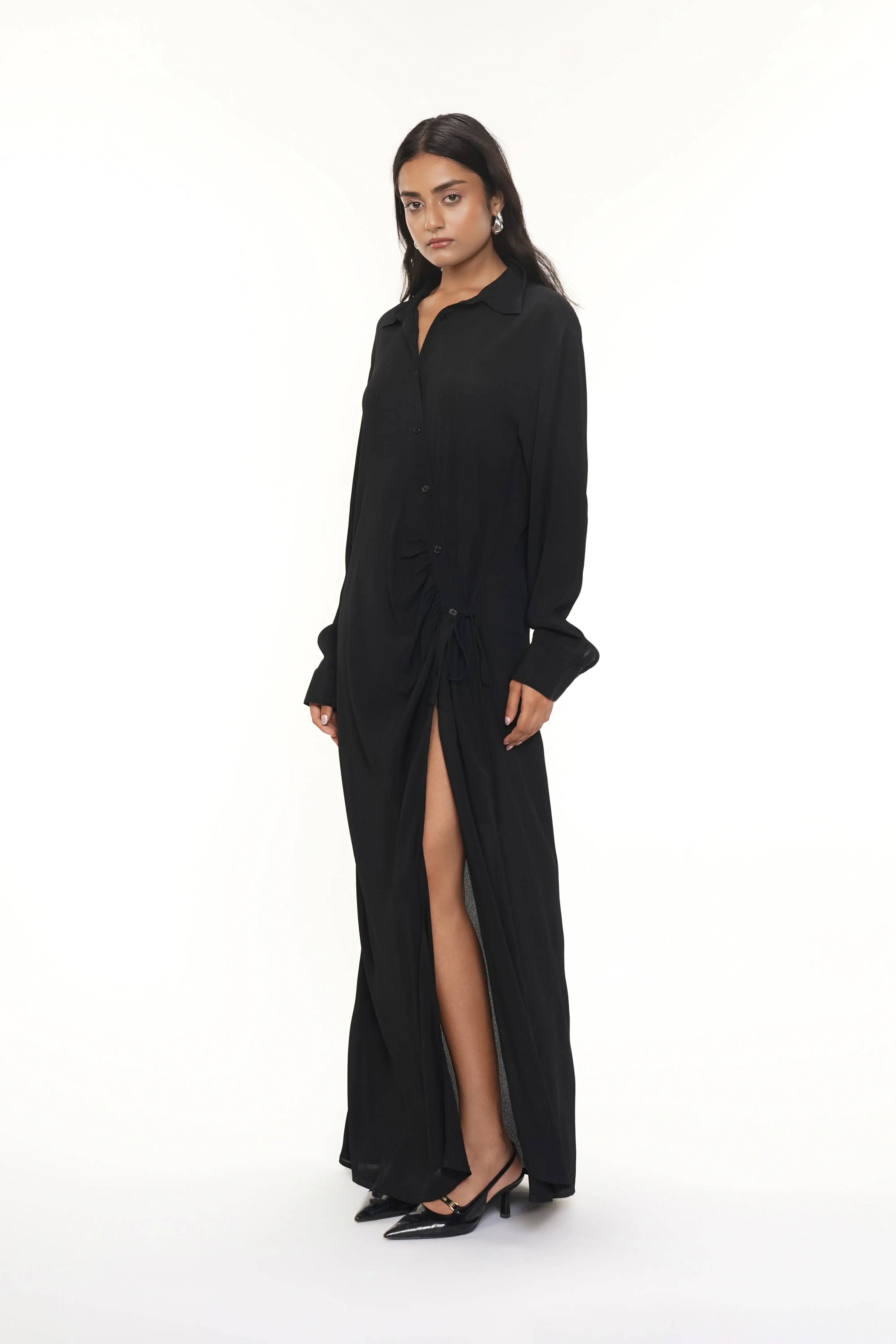 Theo Black Crepe Slit Dress