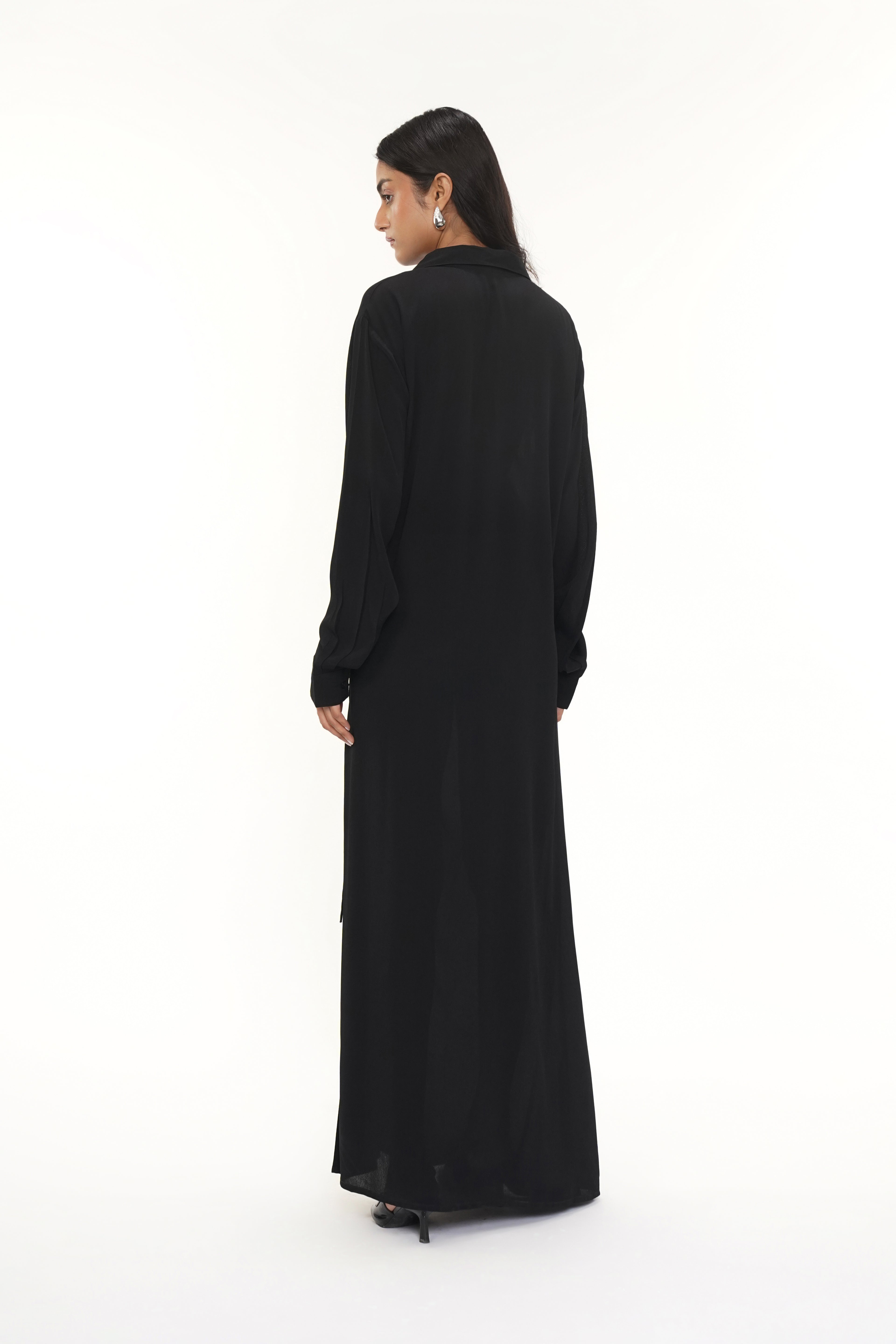 Theo Black Crepe Slit Dress