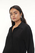 Theo Black Crepe Slit Dress