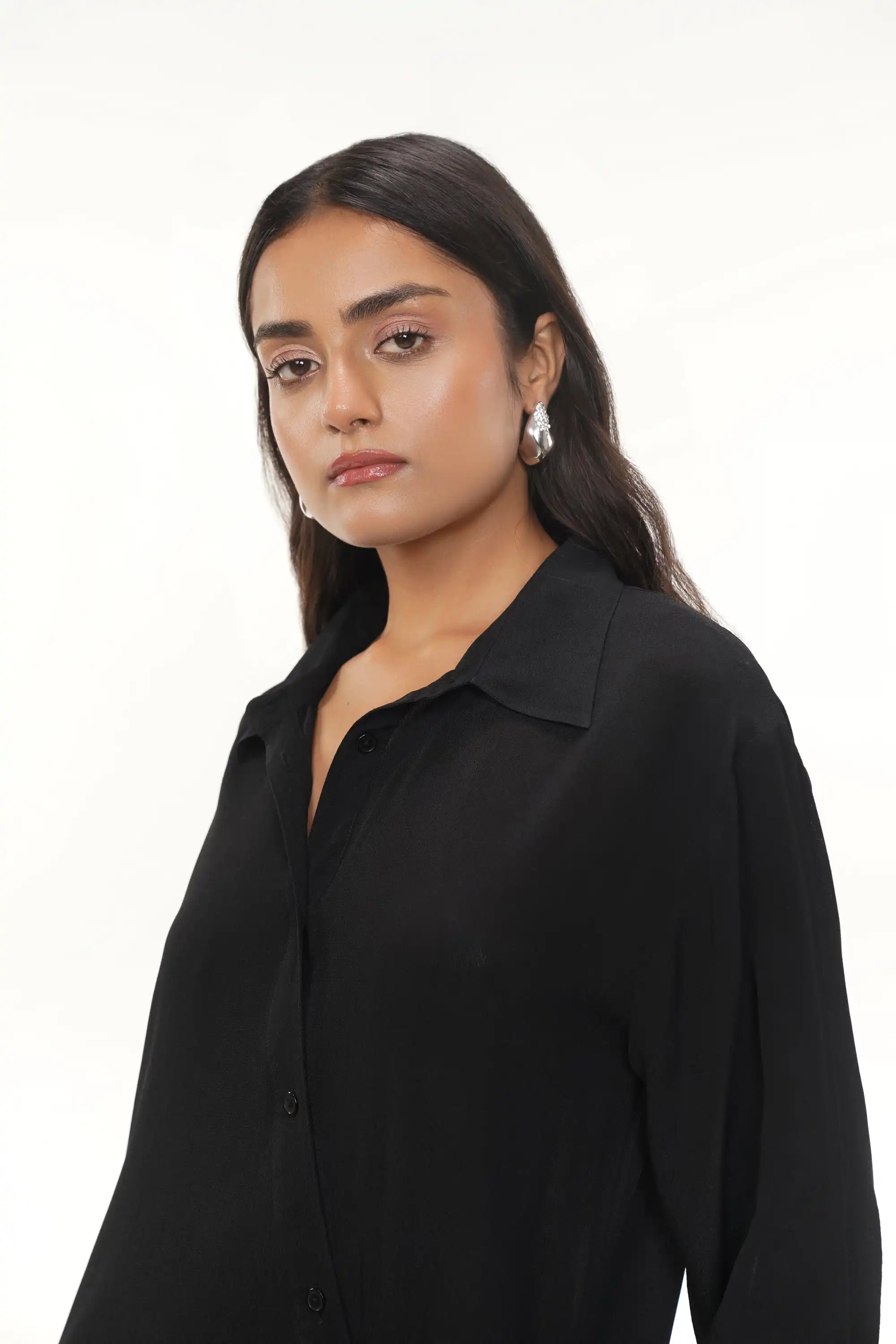 Theo Black Crepe Slit Dress