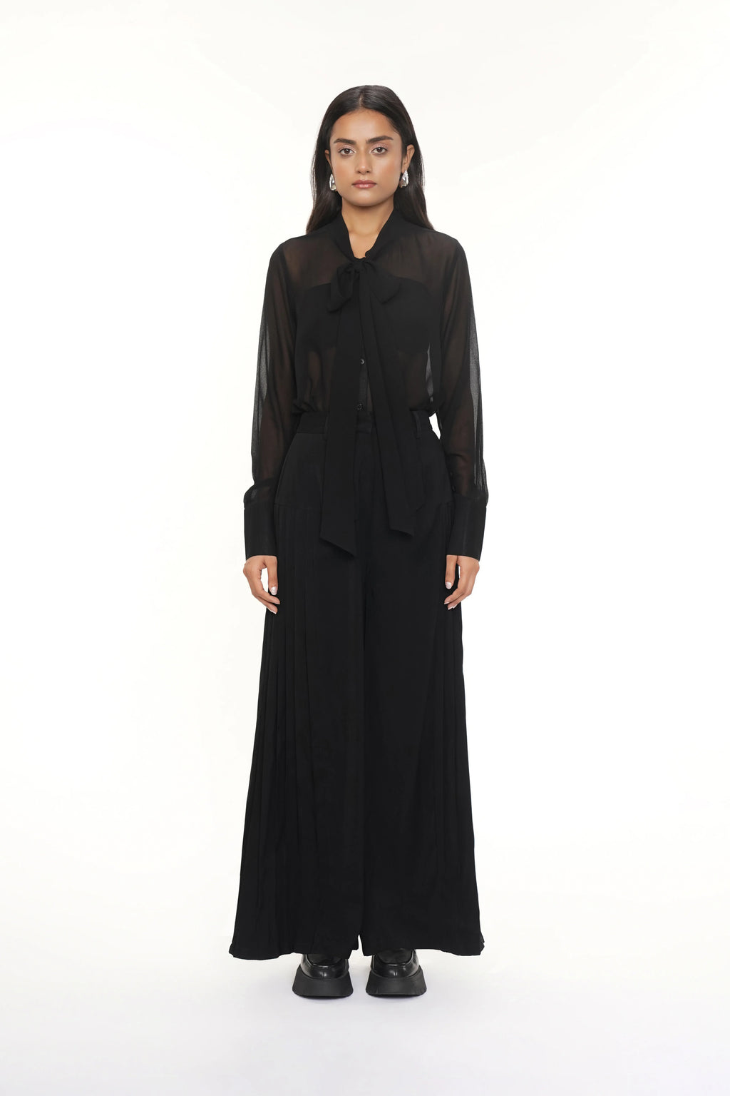 Pan Black Crepe Pleated Pant