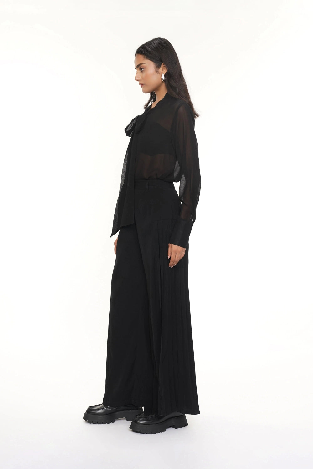 Pan Black Crepe Pleated Pant