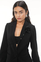Jackey Black Crepe Flower Jacket