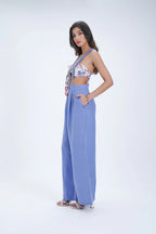 Pantalon en lin à bretelles larges