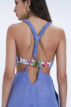 Pantalon en lin à bretelles larges