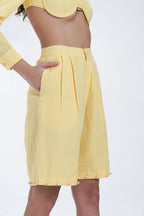 Butter Yellow Linen Jort Pants