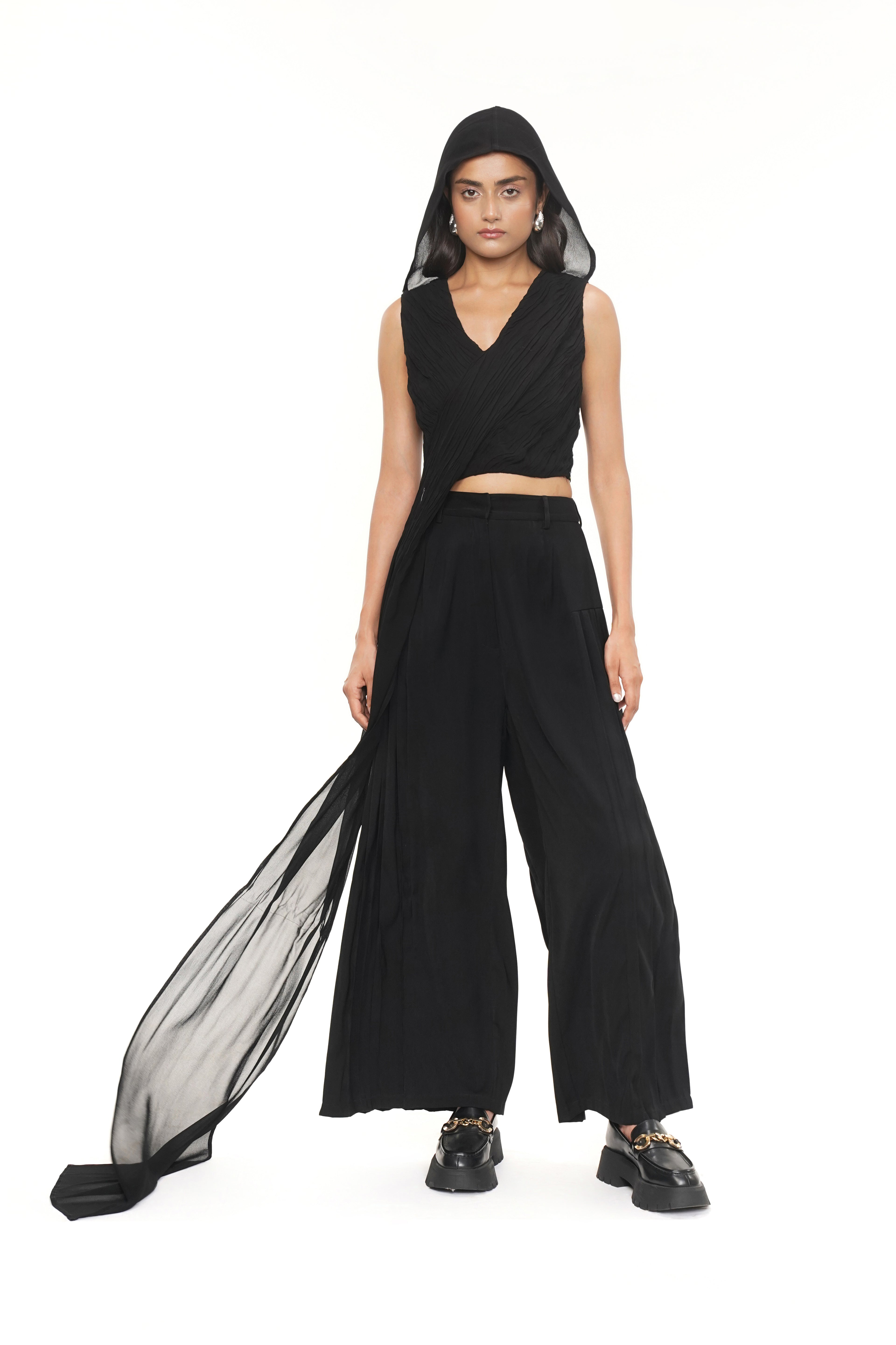 Alison Black Rouched Georgette Hood Top