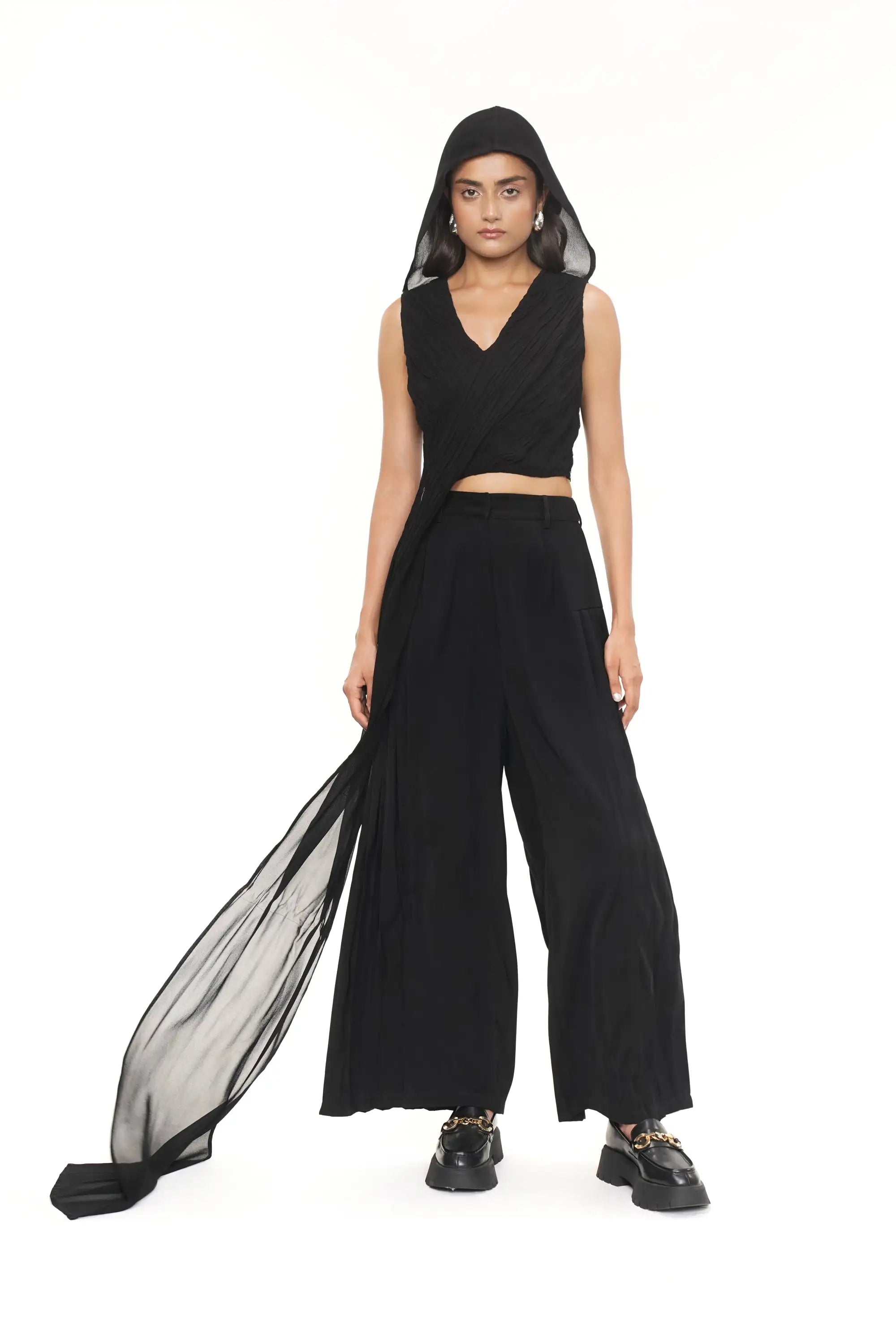 Alison Black Rouched Georgette Hood Top