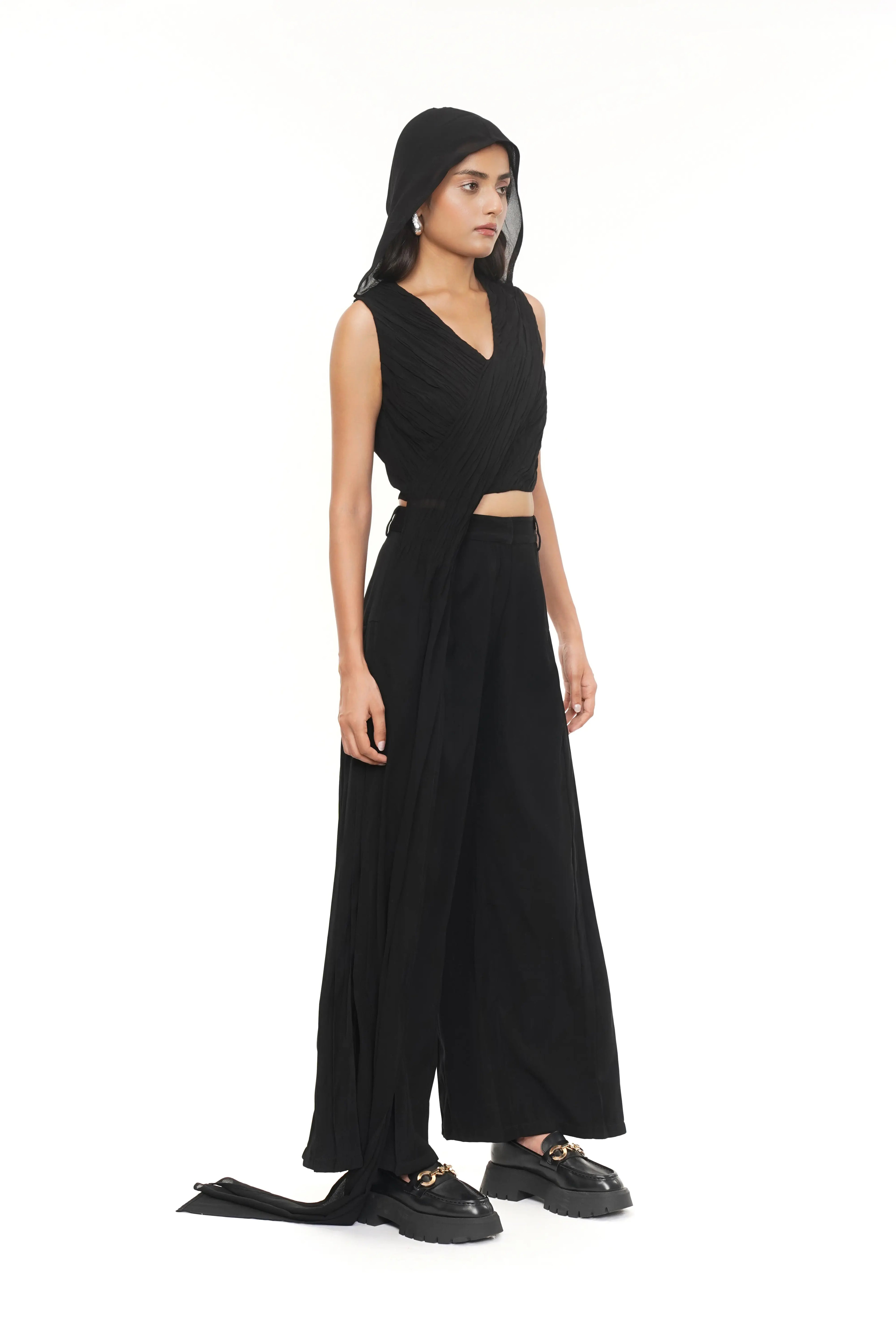 Alison Black Rouched Georgette Hood Top