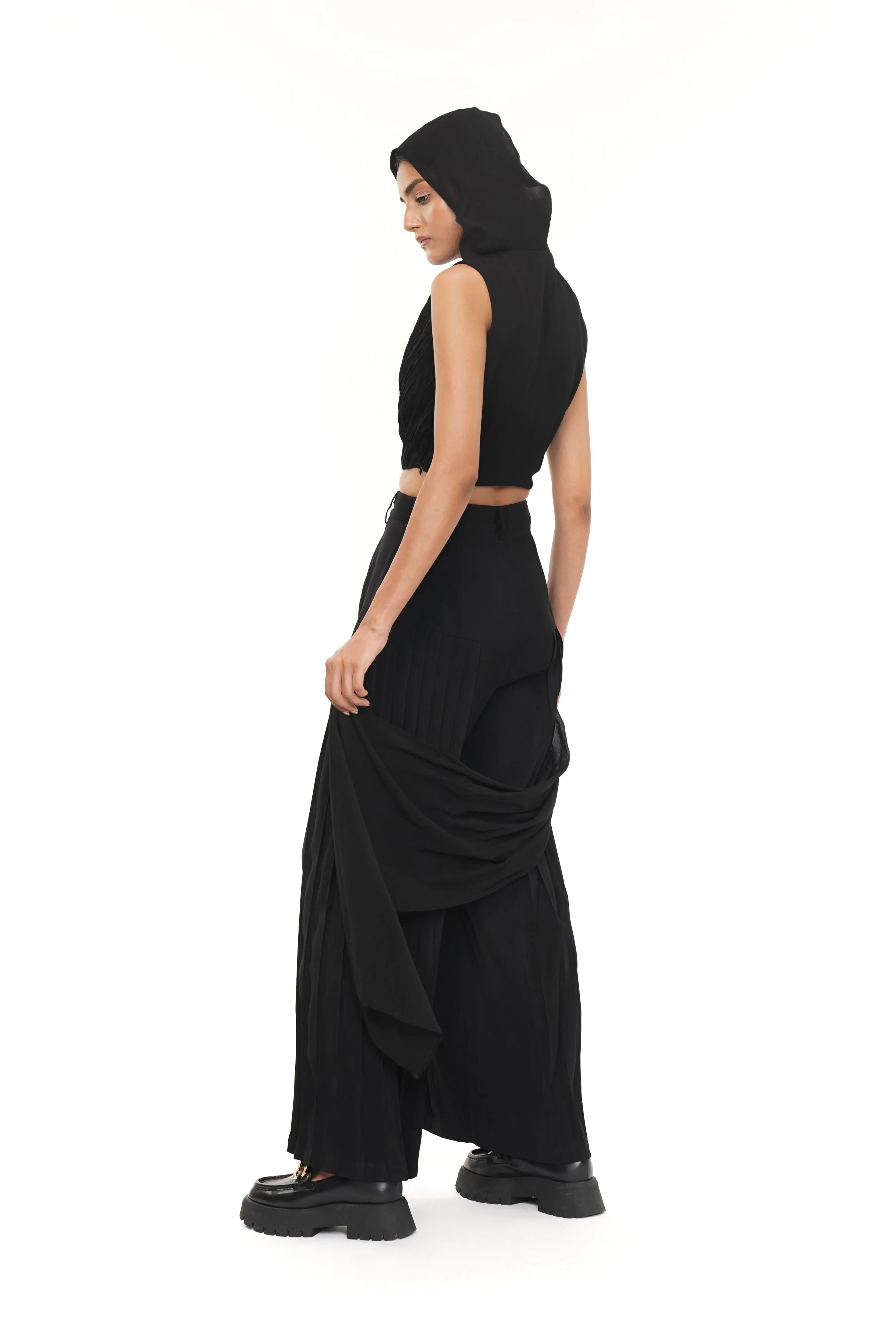 Alison Black Rouched Georgette Hood Top