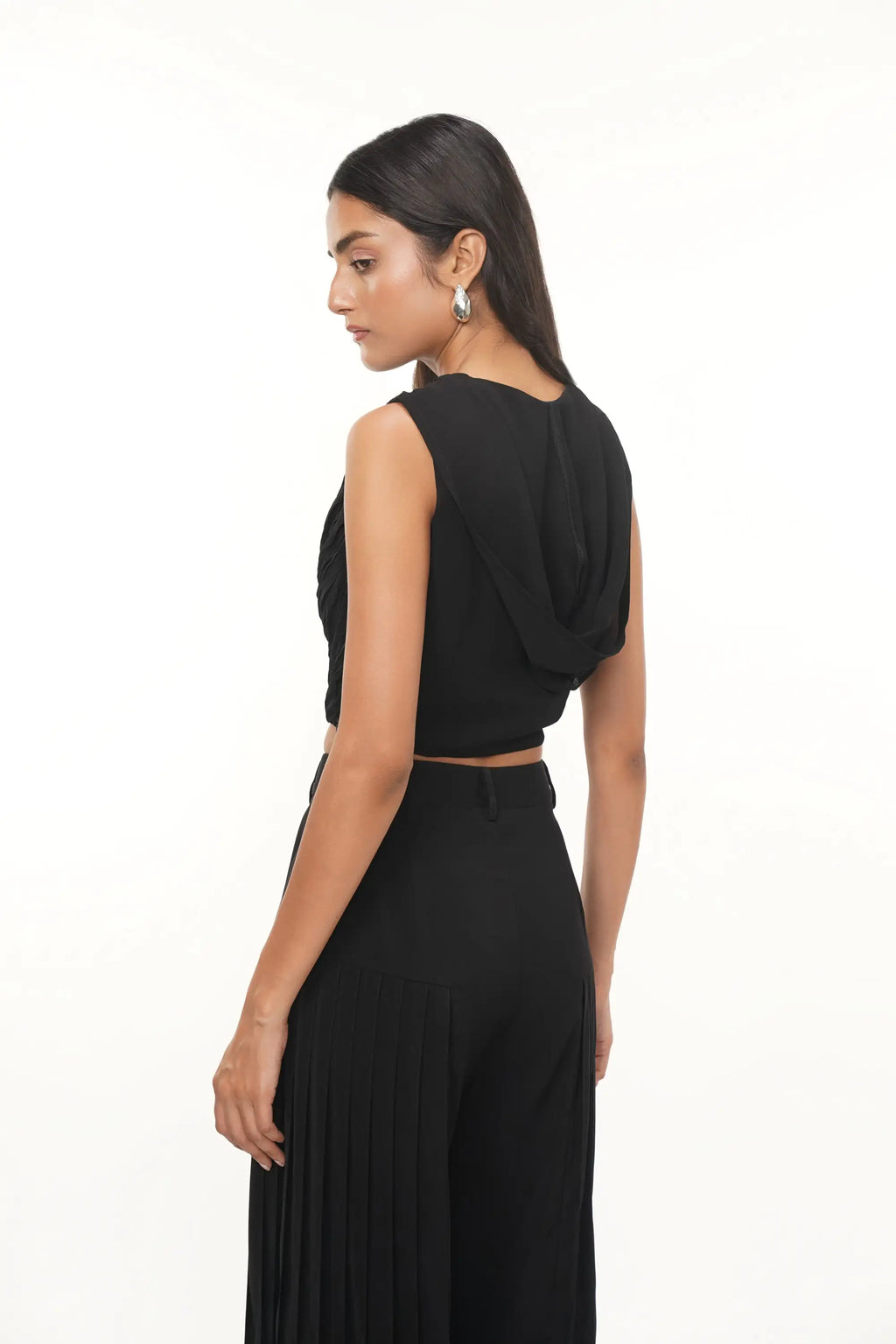 Alison Black Rouched Georgette Hood Top