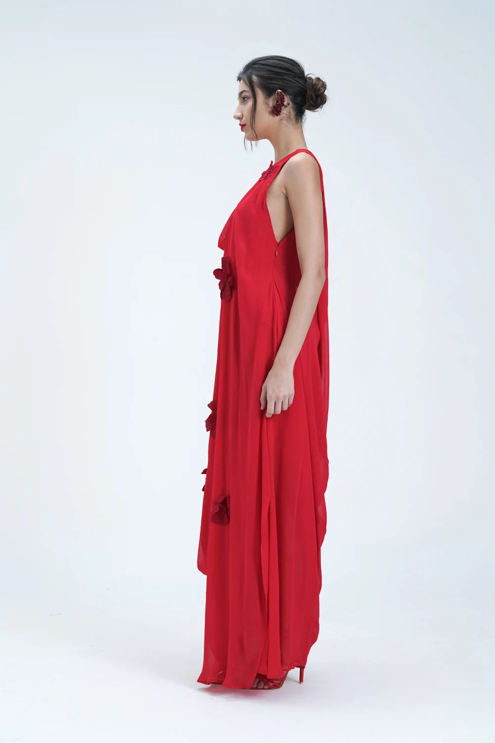 Robe longue transparente fleurie rouge Saint Tropez