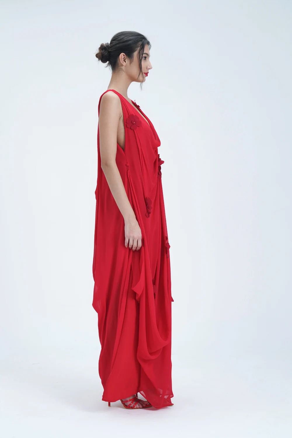 Robe longue transparente fleurie rouge Saint Tropez