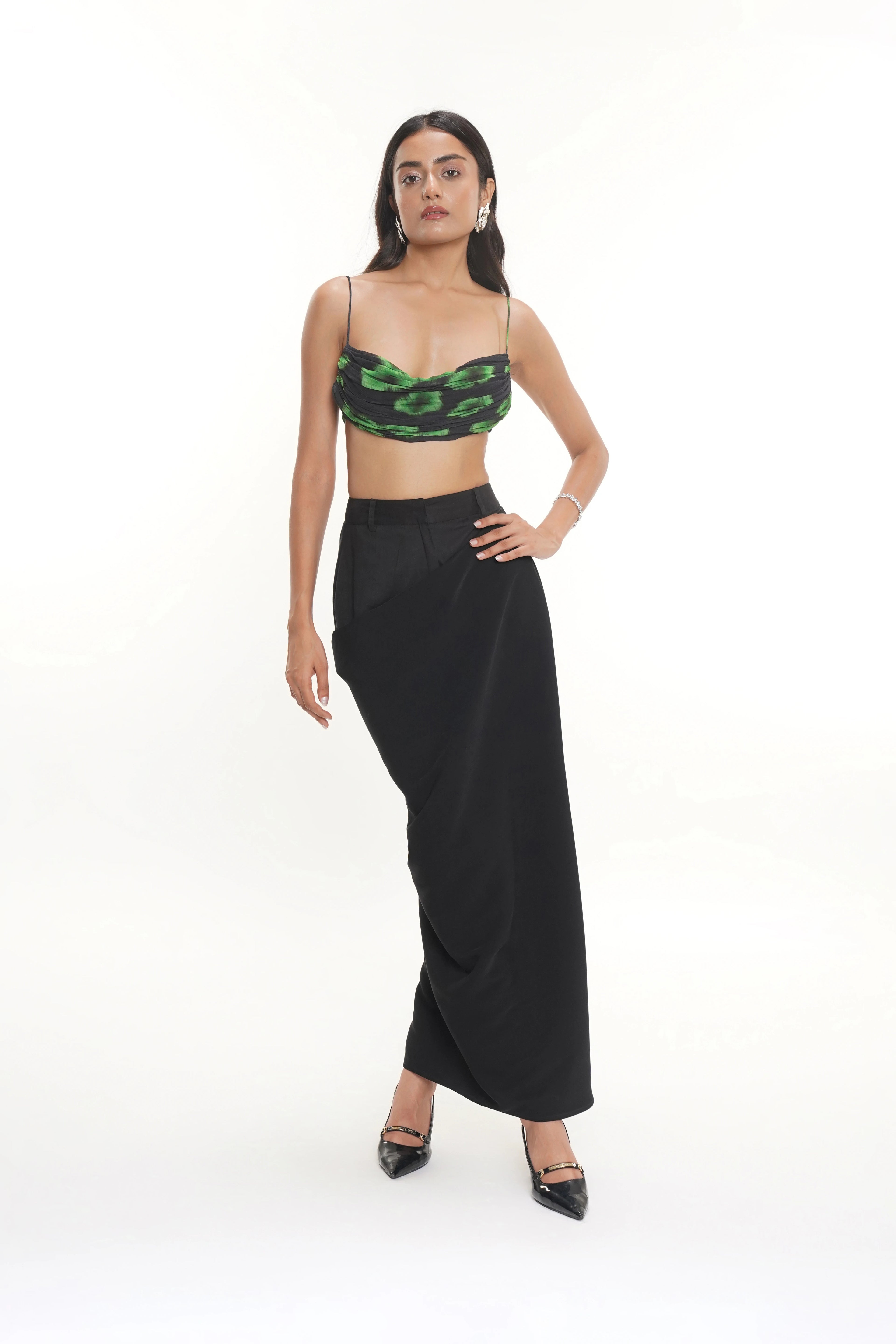 Top Hannah imprimé en georgette avec col bénitier