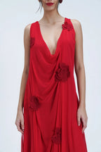 Robe longue transparente fleurie rouge Saint Tropez