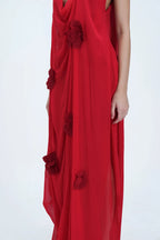 Robe longue transparente fleurie rouge Saint Tropez