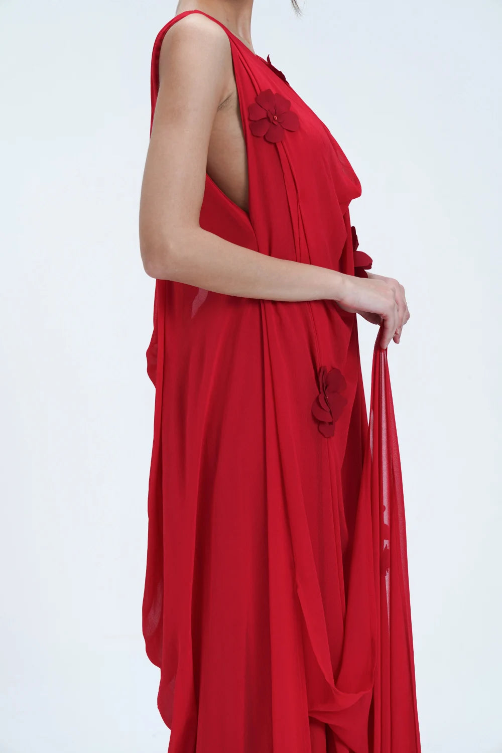 Robe longue transparente fleurie rouge Saint Tropez