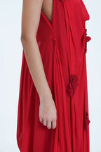 Robe longue transparente fleurie rouge Saint Tropez