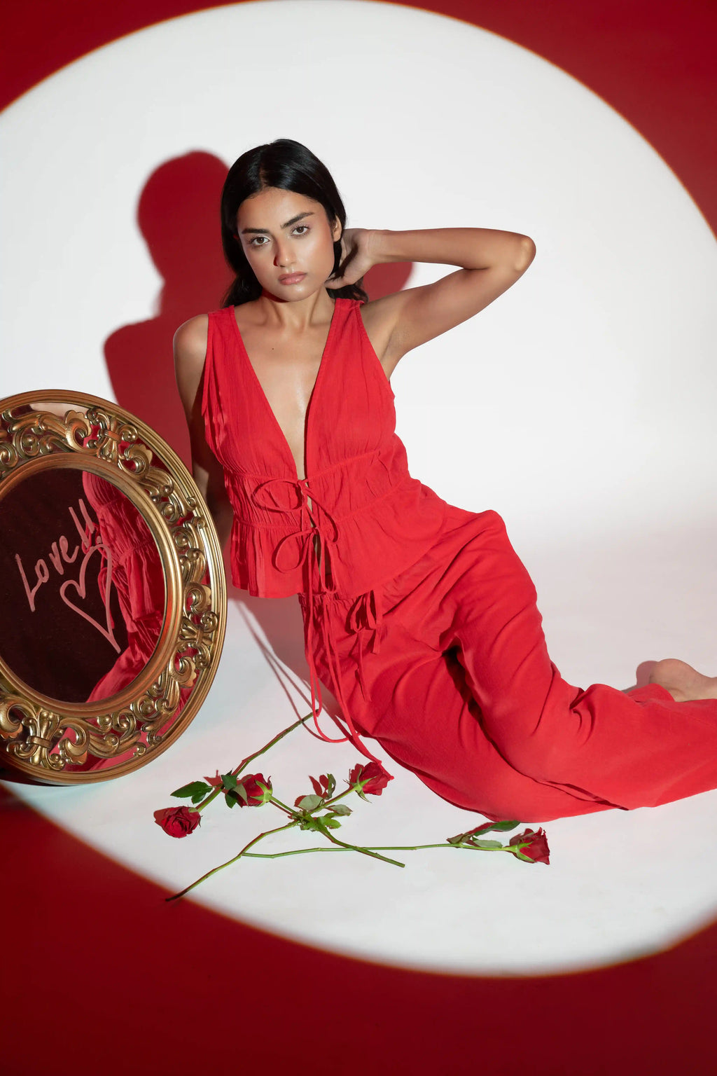 Crinkle Red Cotton Crepe Nightsuit