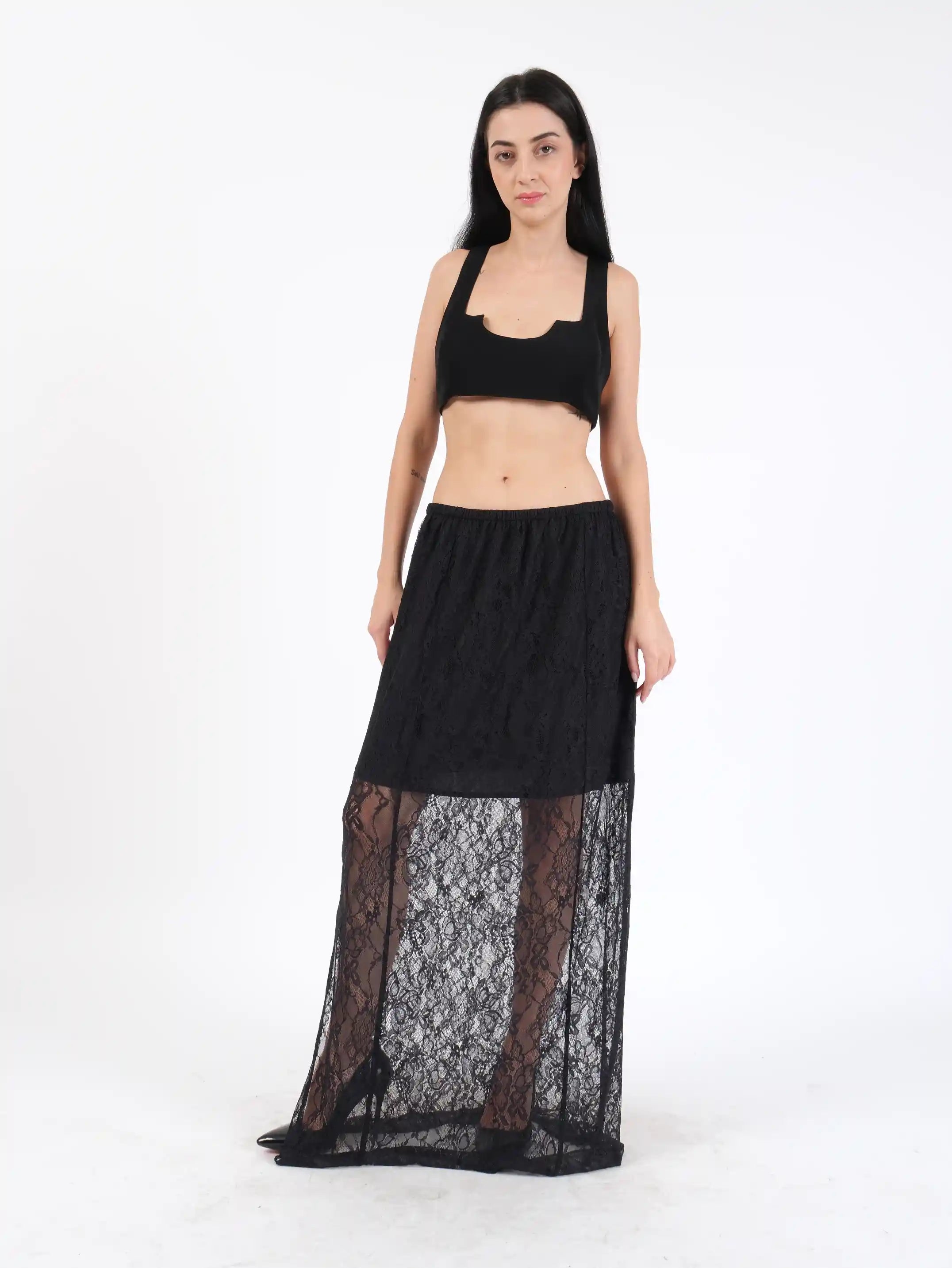 Jupe en dentelle de polyester noire Lacie