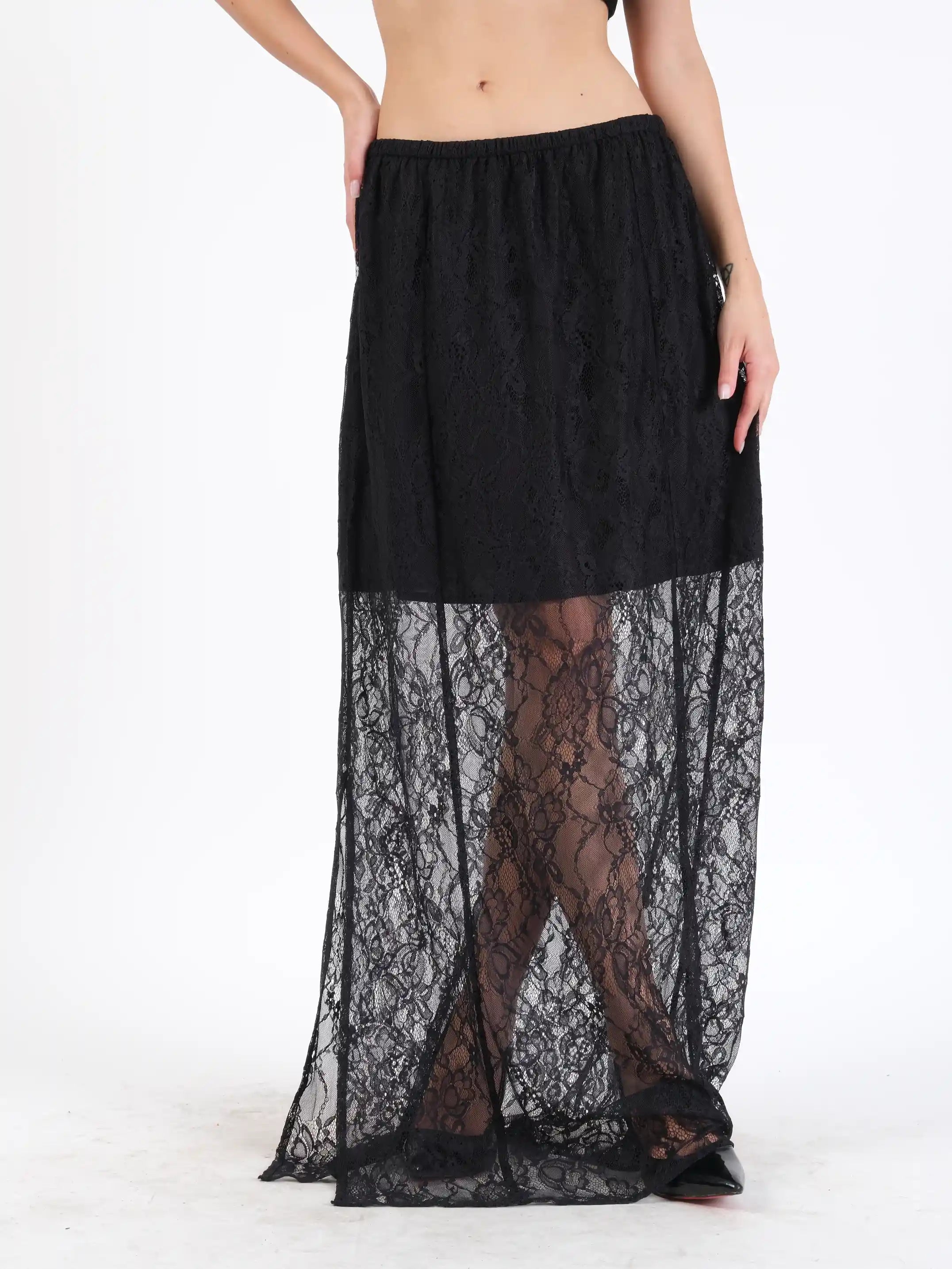 Jupe en dentelle de polyester noire Lacie