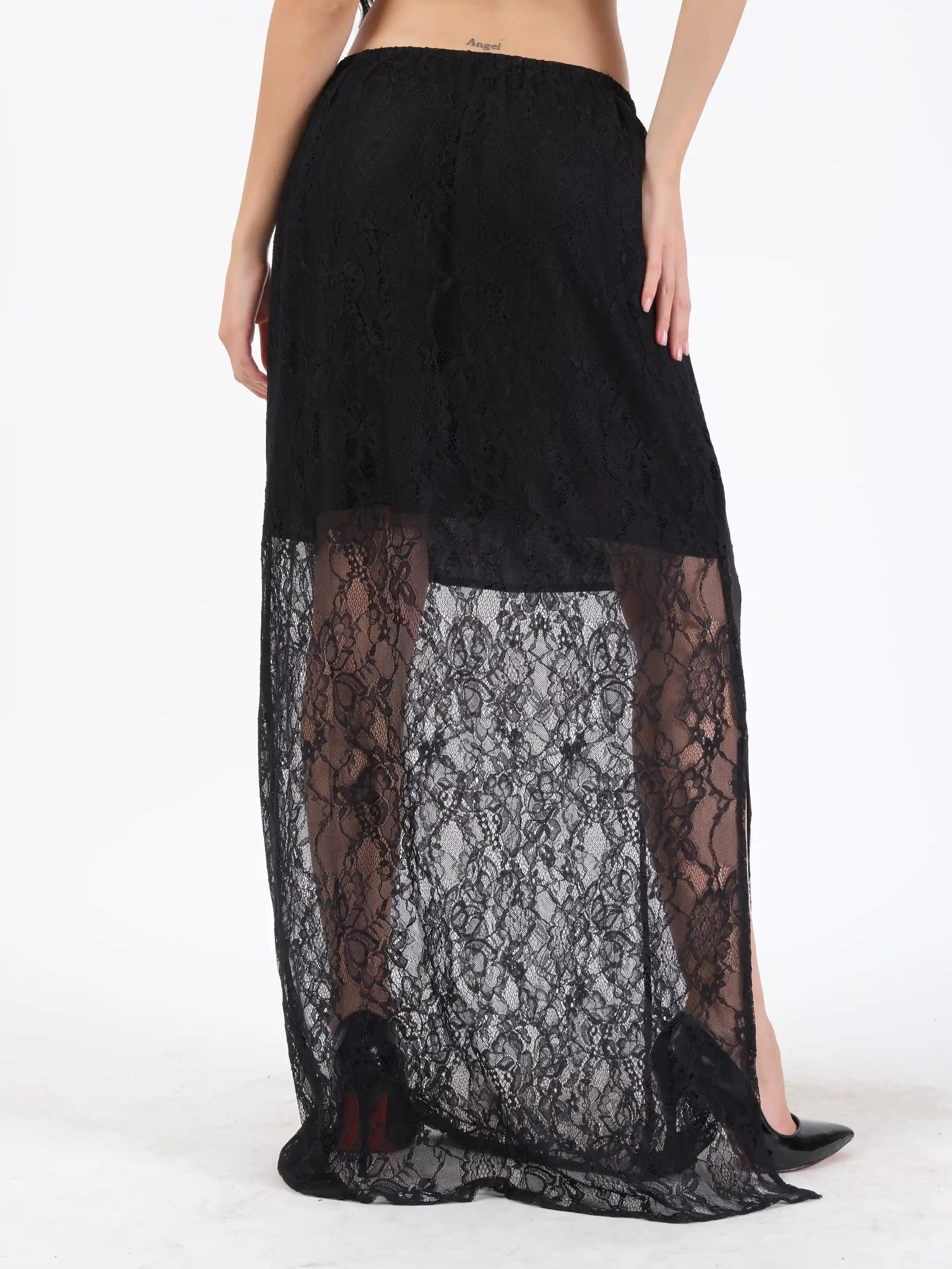 Jupe en dentelle de polyester noire Lacie