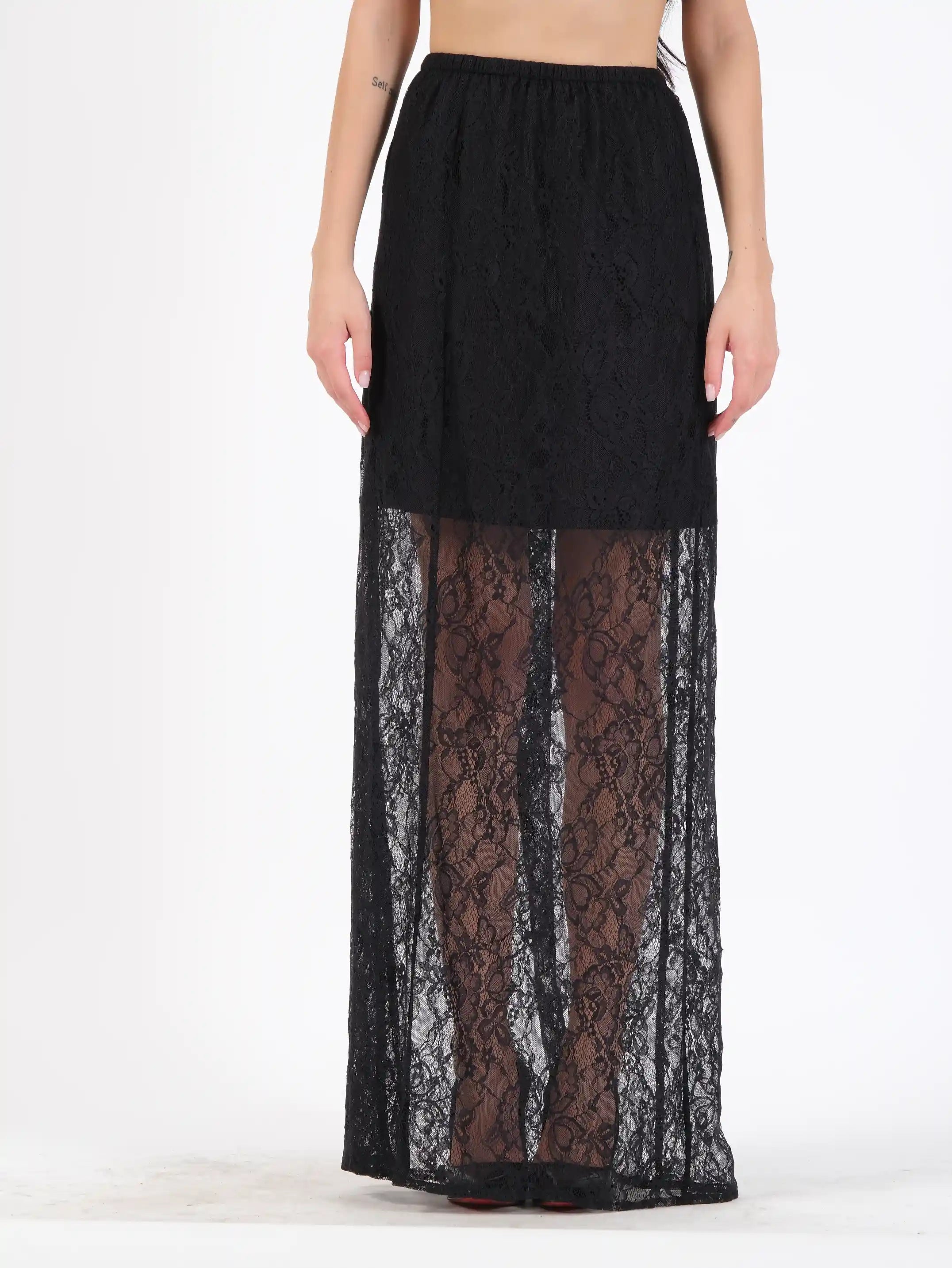 Lacie Black Poly Lace Skirt