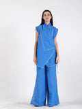 French Wrap Linen Co-Ord Set - Electric Blue