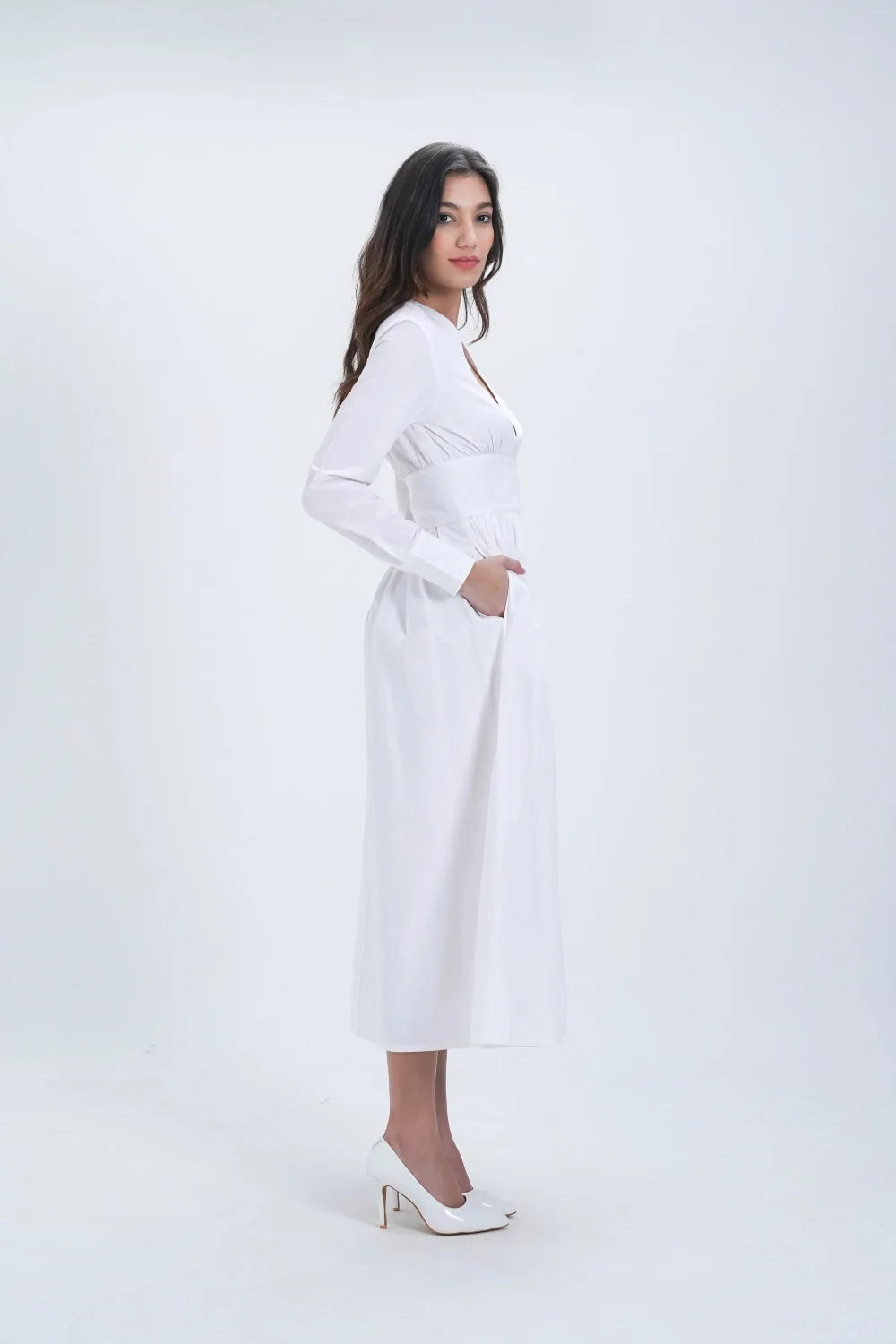 Robe mi-longue évasée en coton
