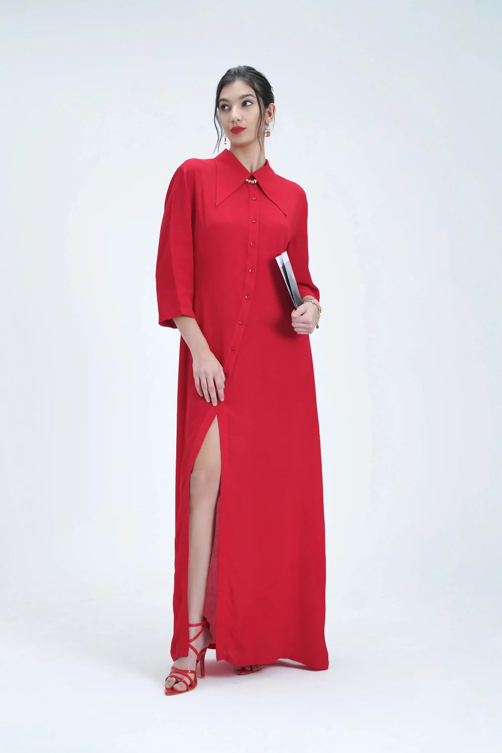 Long Relaxed Red Shirt Dress