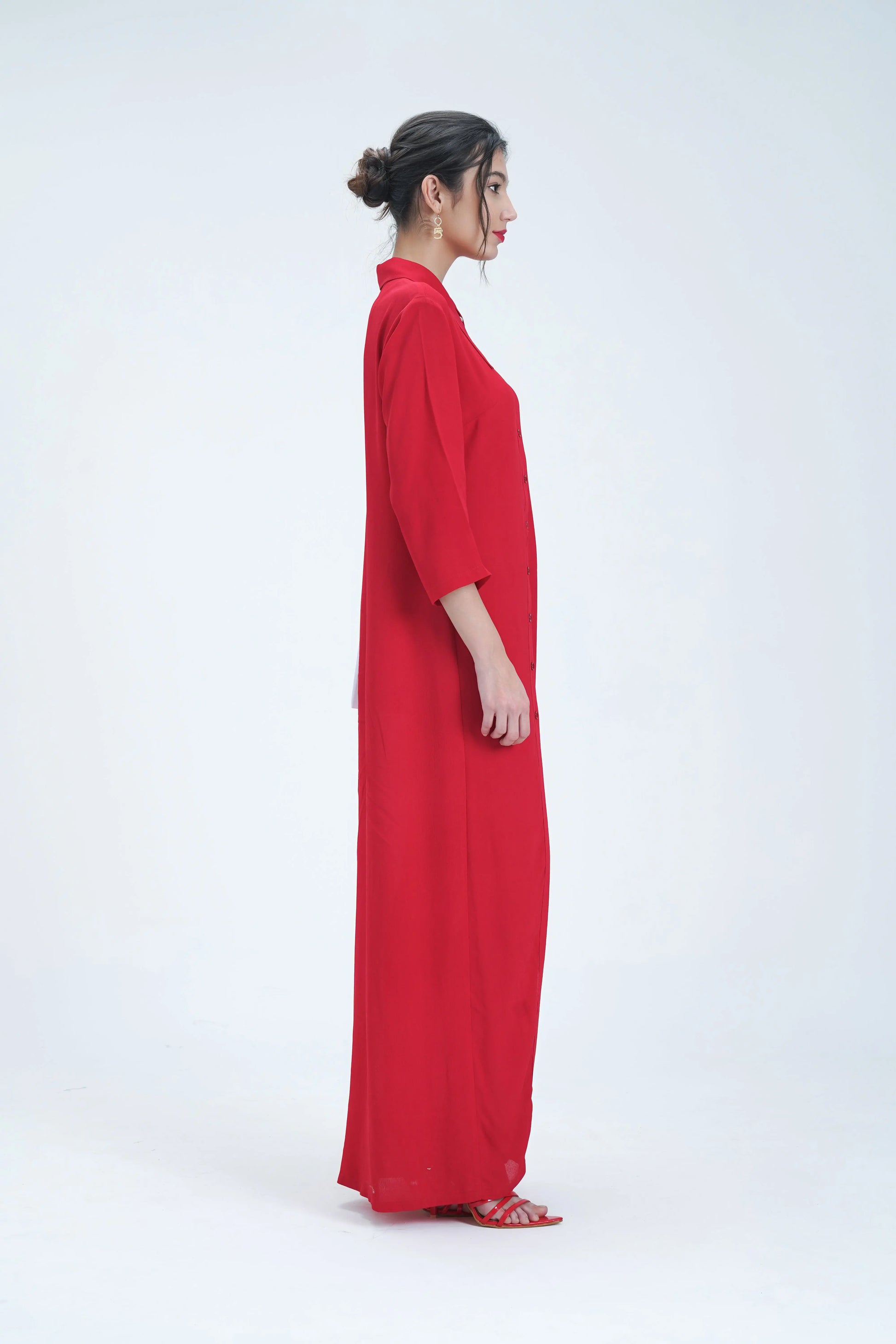 Long Relaxed Red Shirt Dress Le Concept