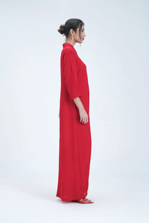 Long Relaxed Red Shirt Dress Le Concept