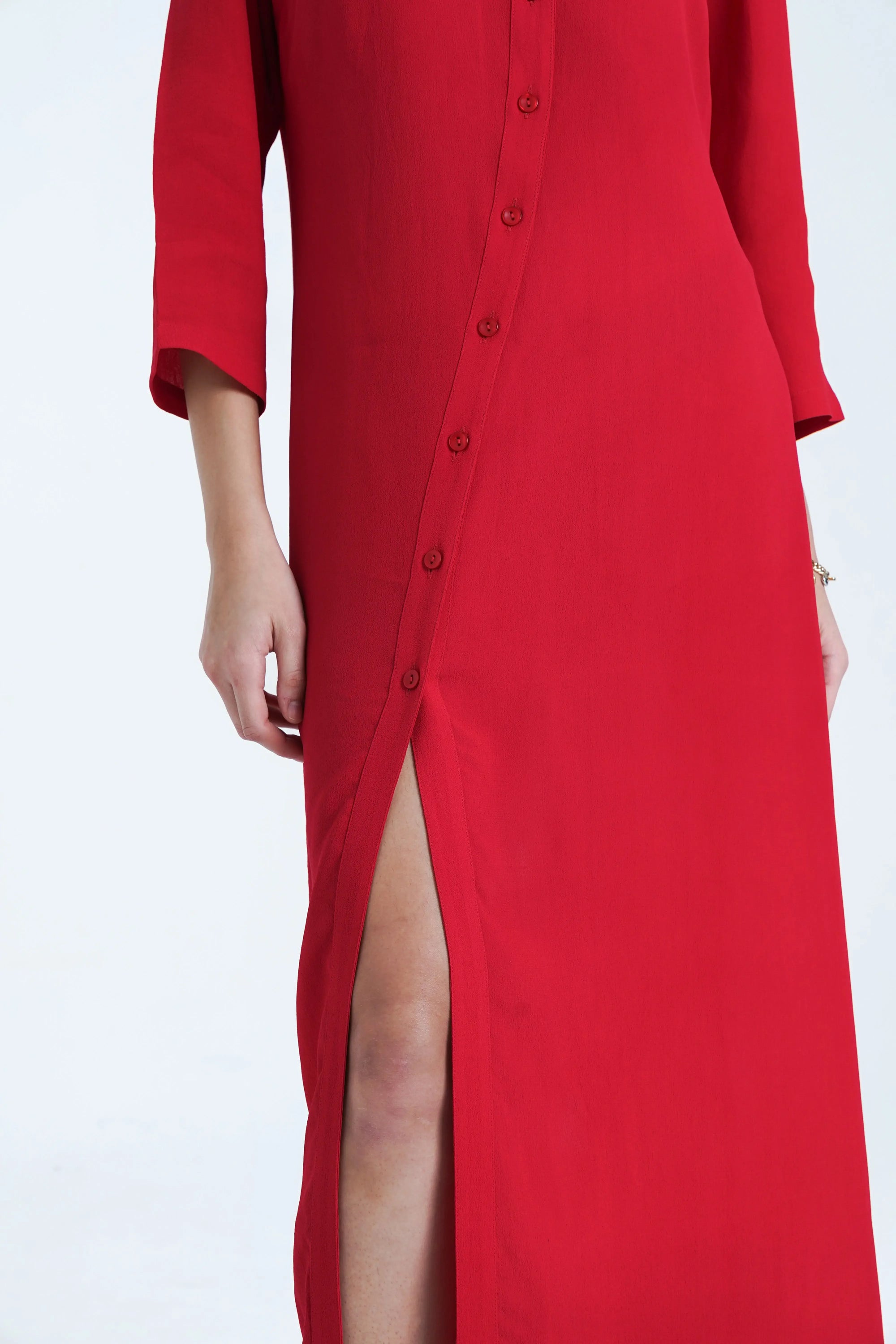 Long Relaxed Red Shirt Dress Le Concept