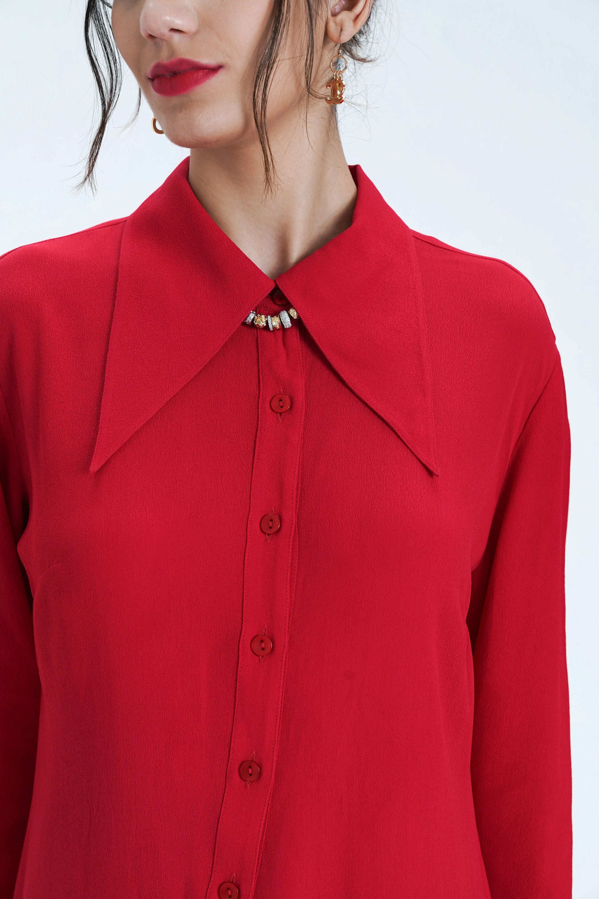 Long Relaxed Red Shirt Dress Le Concept